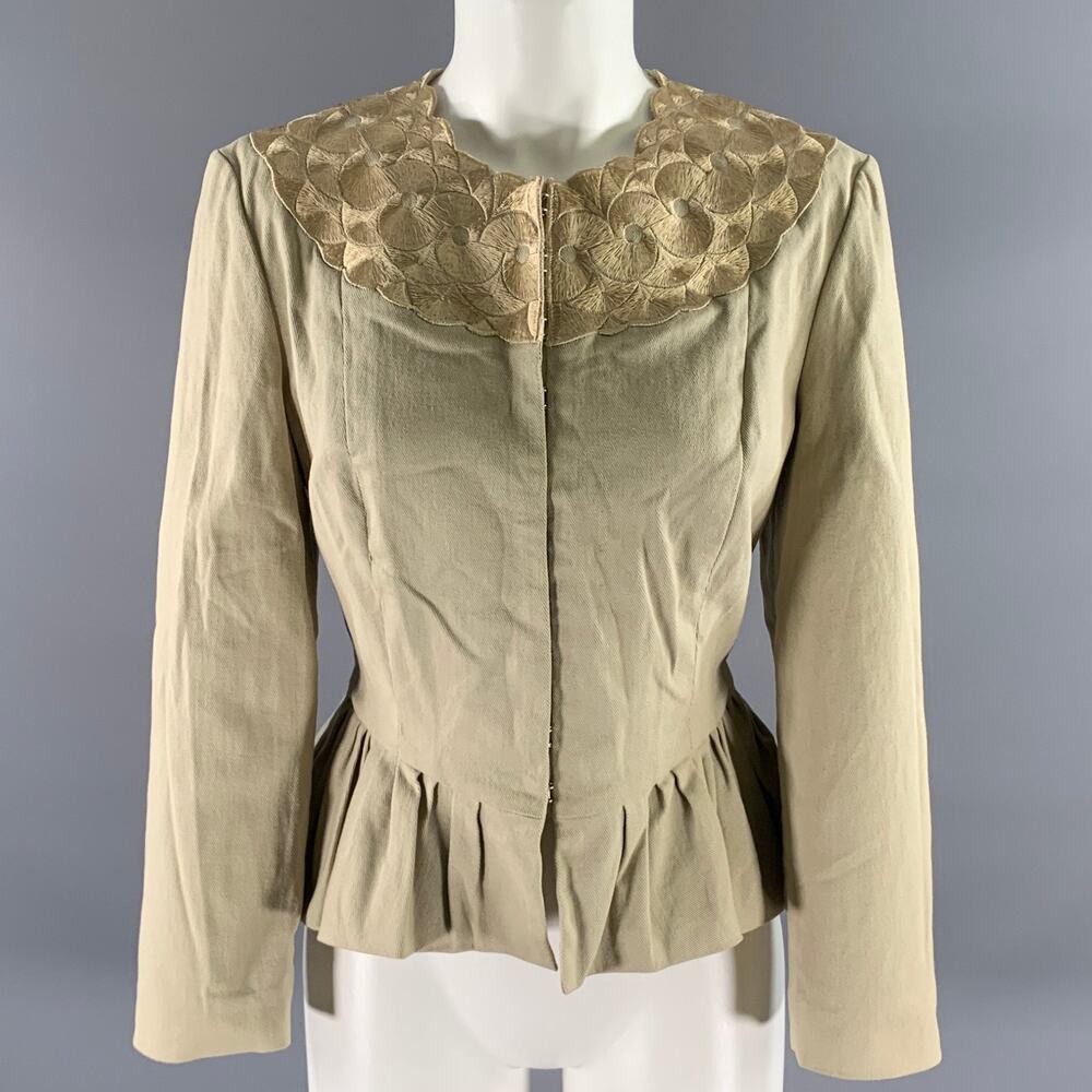 PORTS 1961 Size 12 Khaki Cotton Blend Embroidered Jacket